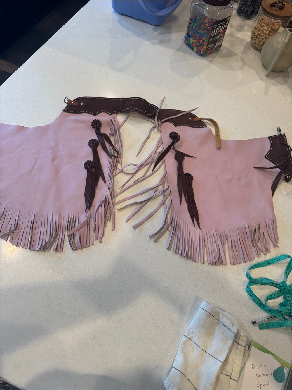 Kids Pink Fringed Western  chaps Belt - Soft Leather Look